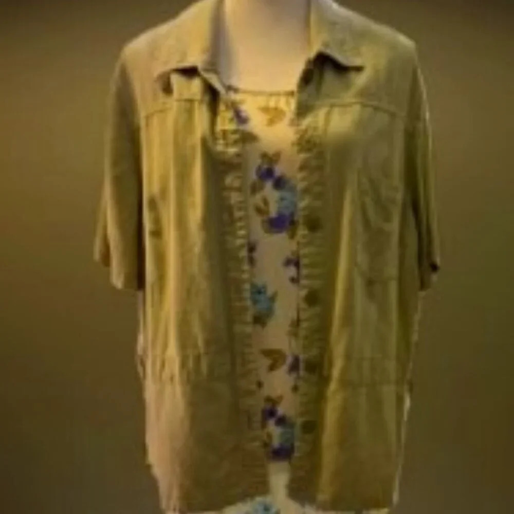 Bobbie Brooks Bohemian Overshirt (shrug) Button Down Sage Green Women size 18W